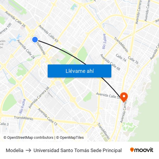 Modelia to Universidad Santo Tomás Sede Principal map