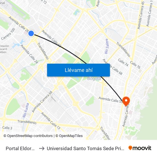 Portal Eldorado to Universidad Santo Tomás Sede Principal map