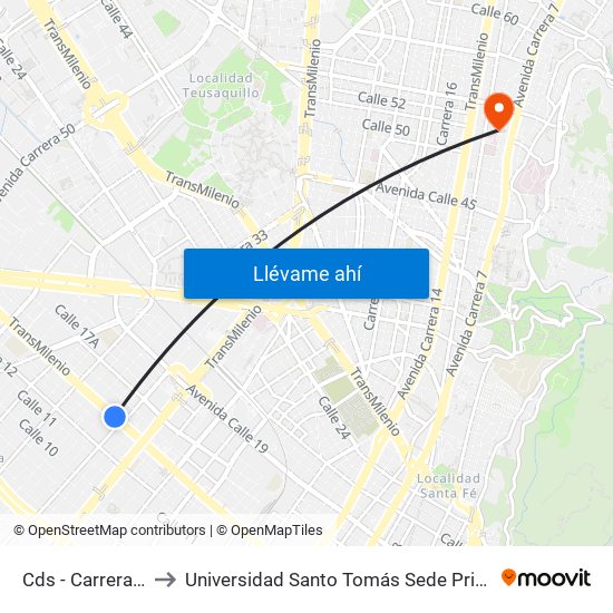 Cds - Carrera 32 to Universidad Santo Tomás Sede Principal map