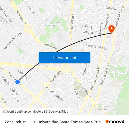 Zona Industrial to Universidad Santo Tomás Sede Principal map