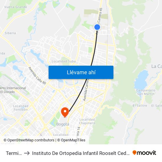 Terminal to Instituto De Ortopedia Infantil Rooselt Cede Propace map