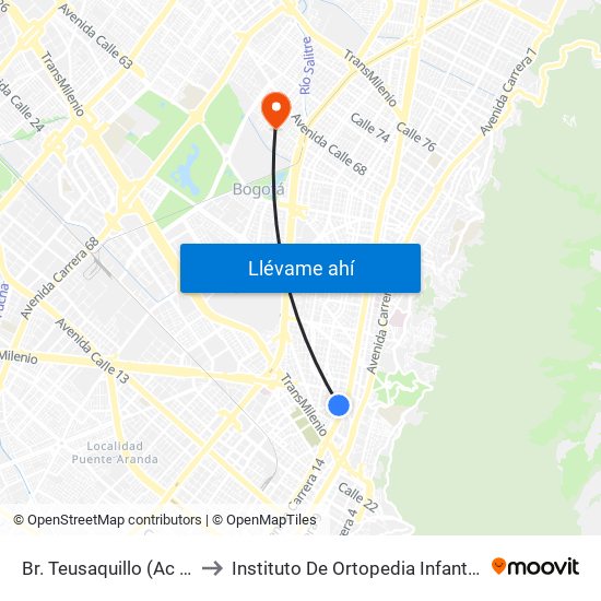Br. Teusaquillo (Ac 32 - Av. Caracas) to Instituto De Ortopedia Infantil Rooselt Cede Propace map