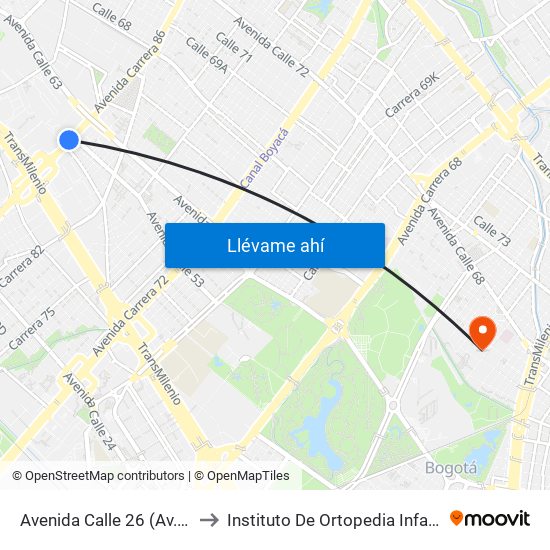 Avenida Calle 26 (Av. C. De Cali - Cl 51) (A) to Instituto De Ortopedia Infantil Rooselt Cede Propace map