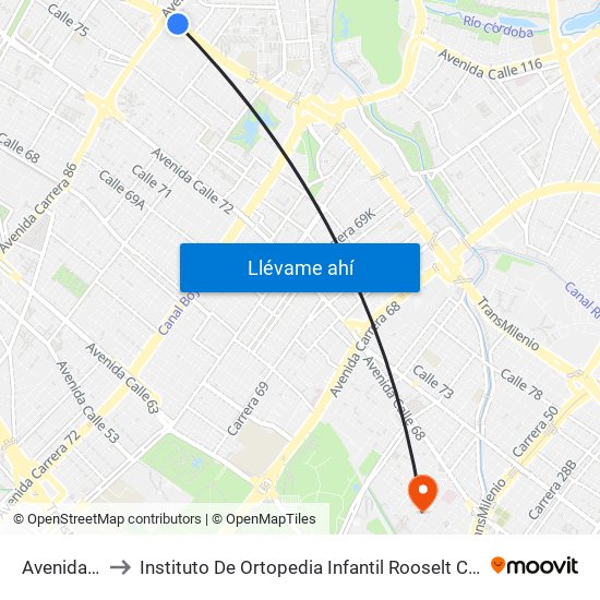 Avenida Cali to Instituto De Ortopedia Infantil Rooselt Cede Propace map