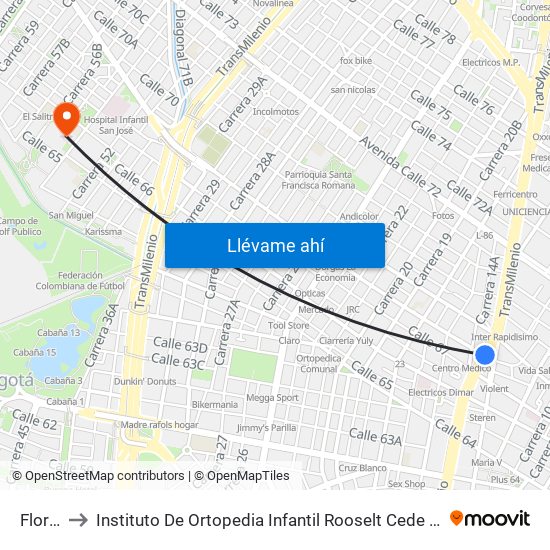 Flores to Instituto De Ortopedia Infantil Rooselt Cede Propace map