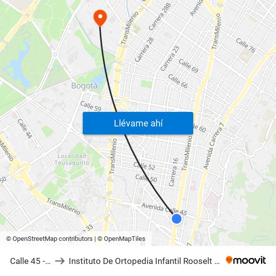 Calle 45 - Asw to Instituto De Ortopedia Infantil Rooselt Cede Propace map
