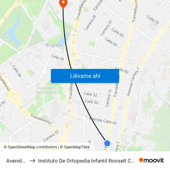 Avenida 39 to Instituto De Ortopedia Infantil Rooselt Cede Propace map