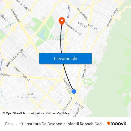 Calle 26 to Instituto De Ortopedia Infantil Rooselt Cede Propace map