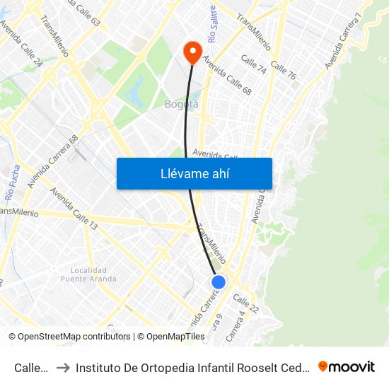 Calle 22 to Instituto De Ortopedia Infantil Rooselt Cede Propace map