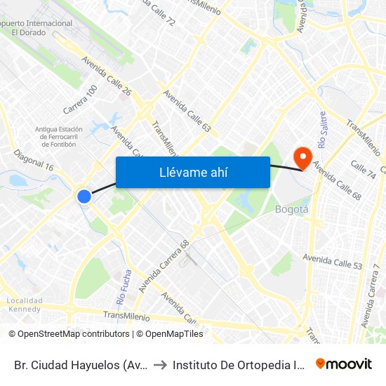 Br. Ciudad Hayuelos (Av. Centenario - Av. C. De Cali) to Instituto De Ortopedia Infantil Rooselt Cede Propace map