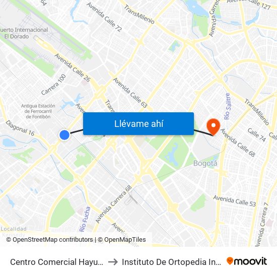 Centro Comercial Hayuelos (Av. C. De Cali - Cl 20) to Instituto De Ortopedia Infantil Rooselt Cede Propace map