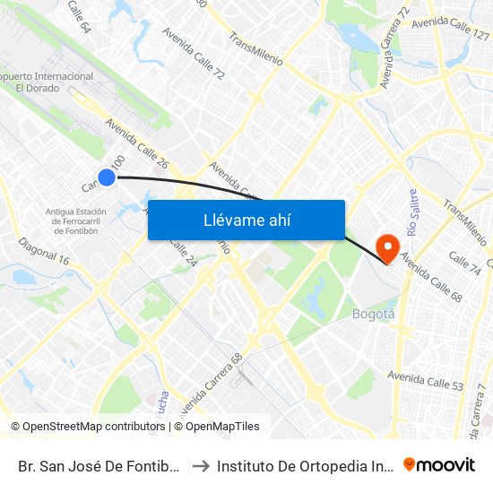 Br. San José De Fontibón (Kr 100 - Av. Esperanza) to Instituto De Ortopedia Infantil Rooselt Cede Propace map