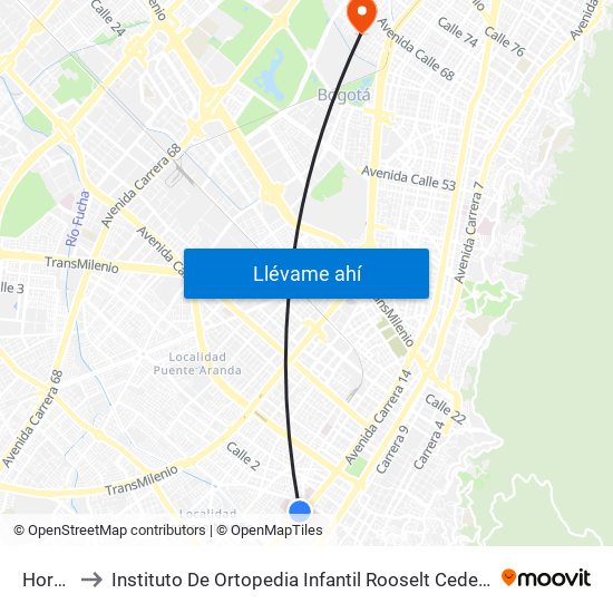 Hortua to Instituto De Ortopedia Infantil Rooselt Cede Propace map