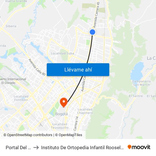 Portal Del Norte to Instituto De Ortopedia Infantil Rooselt Cede Propace map