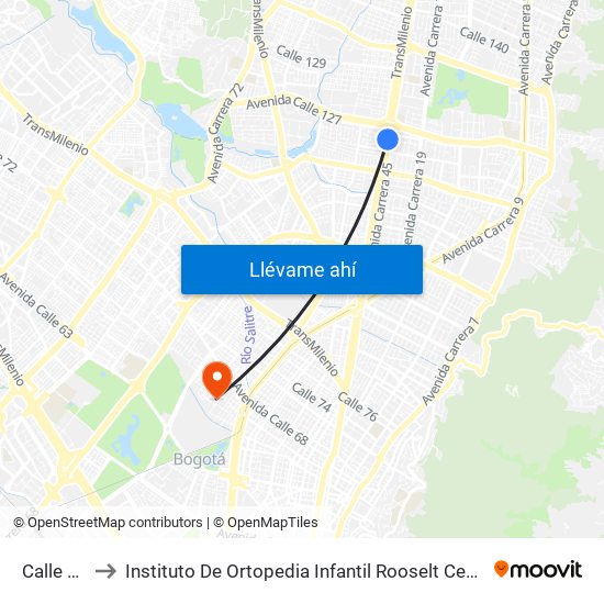 Calle 127 to Instituto De Ortopedia Infantil Rooselt Cede Propace map