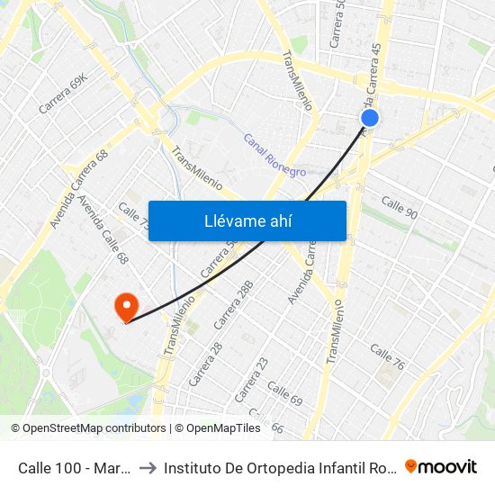 Calle 100 - Marketmedios to Instituto De Ortopedia Infantil Rooselt Cede Propace map