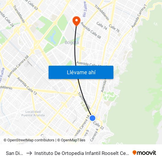 San Diego to Instituto De Ortopedia Infantil Rooselt Cede Propace map