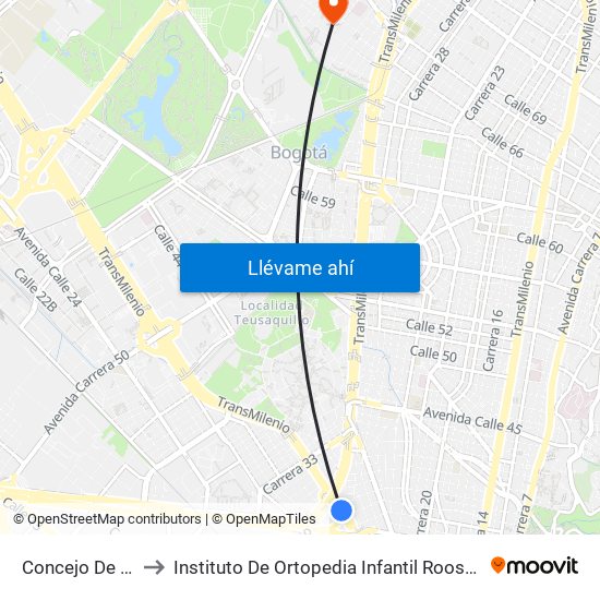Concejo De Bogotá to Instituto De Ortopedia Infantil Rooselt Cede Propace map