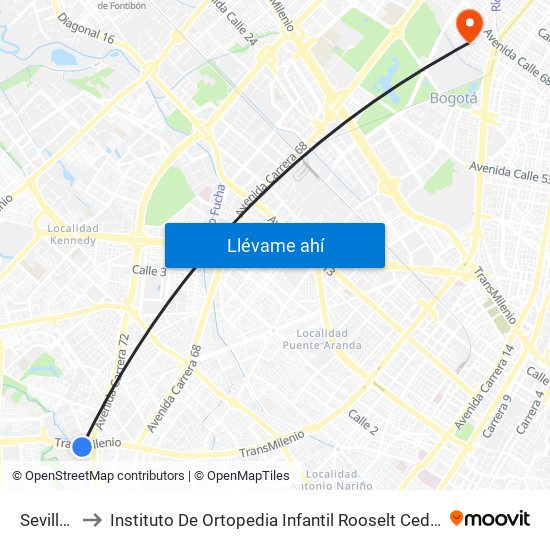 Sevillana to Instituto De Ortopedia Infantil Rooselt Cede Propace map