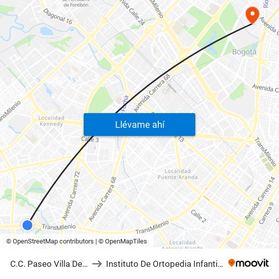 C.C. Paseo Villa Del Río - Madelena to Instituto De Ortopedia Infantil Rooselt Cede Propace map