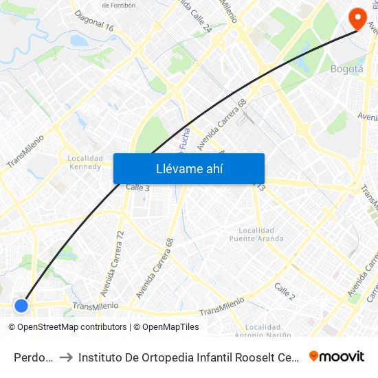 Perdomo to Instituto De Ortopedia Infantil Rooselt Cede Propace map