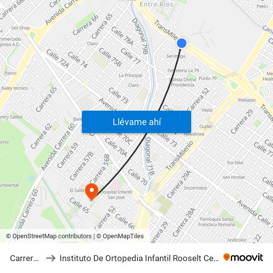 Carrera 47 to Instituto De Ortopedia Infantil Rooselt Cede Propace map