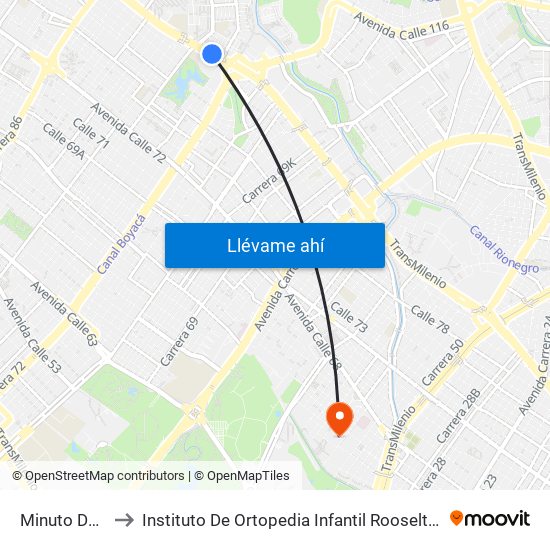 Minuto De Dios to Instituto De Ortopedia Infantil Rooselt Cede Propace map