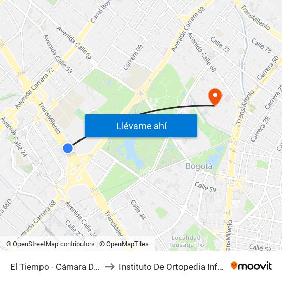 El Tiempo - Cámara De Comercio De Bogotá to Instituto De Ortopedia Infantil Rooselt Cede Propace map