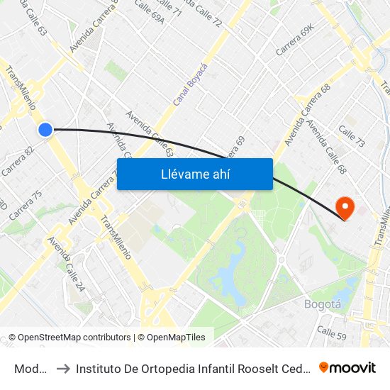 Modelia to Instituto De Ortopedia Infantil Rooselt Cede Propace map