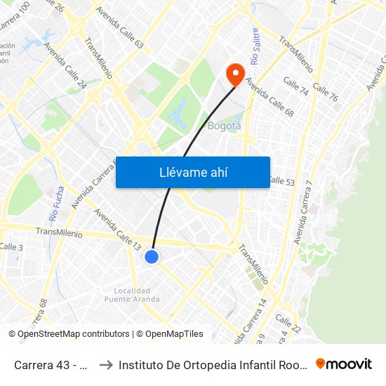 Carrera 43 - Comapan to Instituto De Ortopedia Infantil Rooselt Cede Propace map