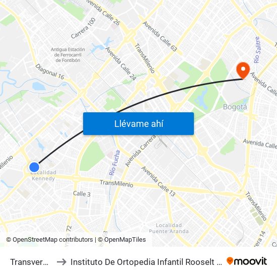 Transversal 86 to Instituto De Ortopedia Infantil Rooselt Cede Propace map