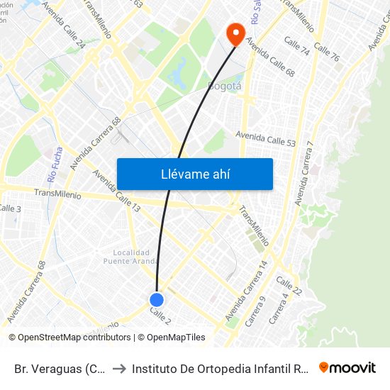 Br. Veraguas (Cl 3 - Kr 29a) to Instituto De Ortopedia Infantil Rooselt Cede Propace map