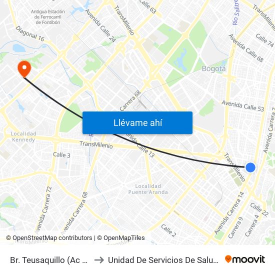 Br. Teusaquillo (Ac 32 - Av. Caracas) to Unidad De Servicios De Salud Patio Bonito El Tintal map