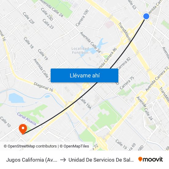 Jugos California (Av. C. De Cali - Ac 63) to Unidad De Servicios De Salud Patio Bonito El Tintal map