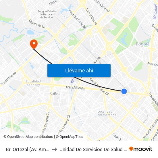 Br. Ortezal (Av. Américas - Tv 39) to Unidad De Servicios De Salud Patio Bonito El Tintal map