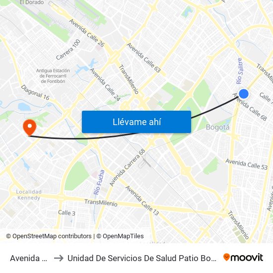 Avenida Chile to Unidad De Servicios De Salud Patio Bonito El Tintal map
