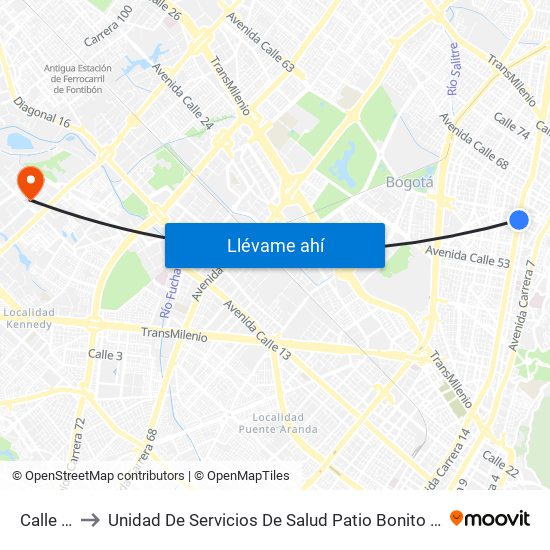 Calle 63 to Unidad De Servicios De Salud Patio Bonito El Tintal map