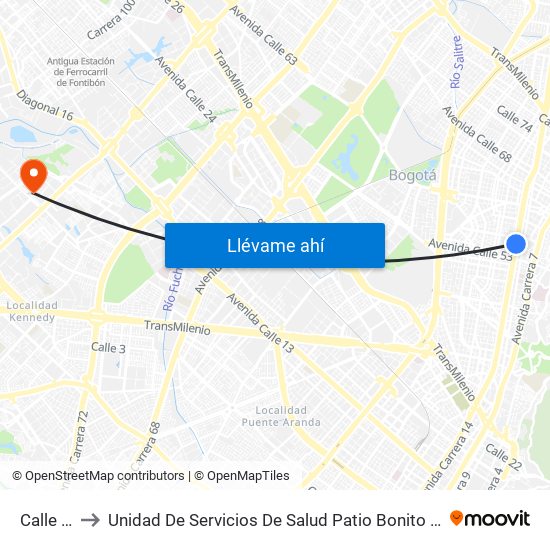 Calle 57 to Unidad De Servicios De Salud Patio Bonito El Tintal map