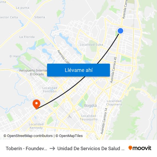 Toberín - Foundever (Lado Sur) to Unidad De Servicios De Salud Patio Bonito El Tintal map