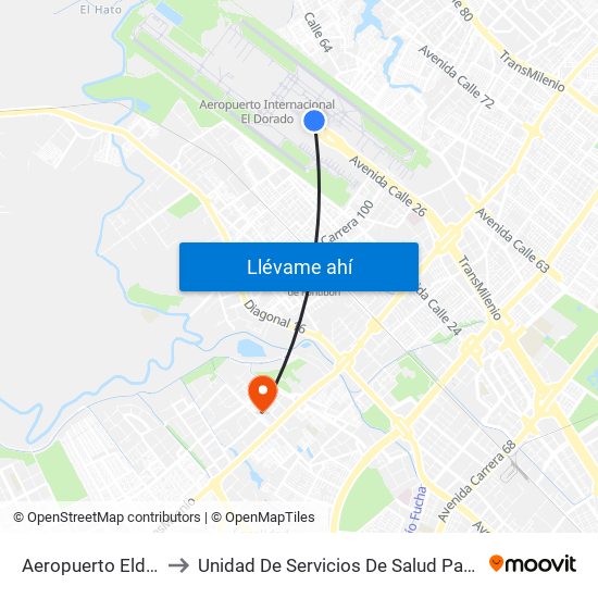 Aeropuerto Eldorado (B) to Unidad De Servicios De Salud Patio Bonito El Tintal map