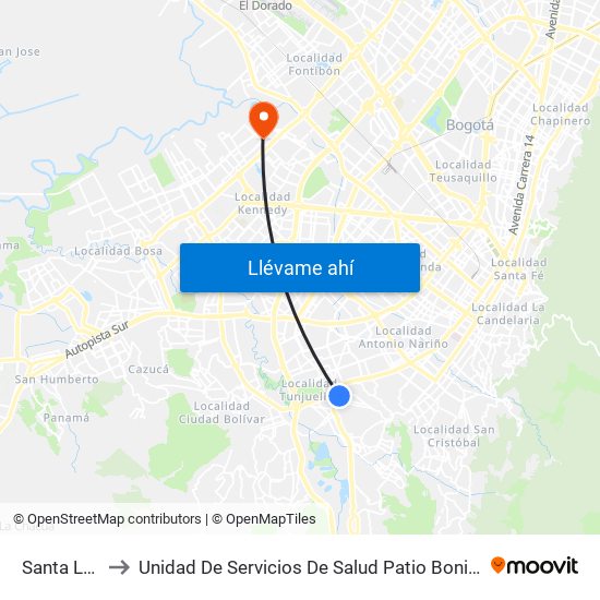Santa Lucía to Unidad De Servicios De Salud Patio Bonito El Tintal map