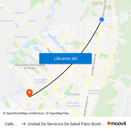 Calle 187 to Unidad De Servicios De Salud Patio Bonito El Tintal map