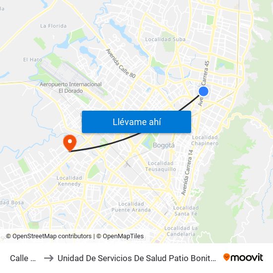 Calle 106 to Unidad De Servicios De Salud Patio Bonito El Tintal map
