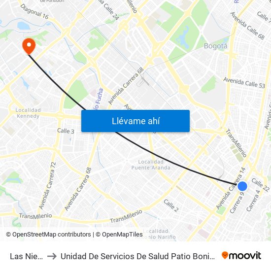 Las Nieves to Unidad De Servicios De Salud Patio Bonito El Tintal map