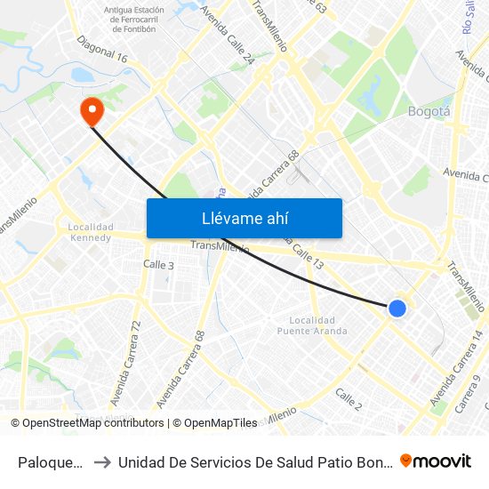 Paloquemao to Unidad De Servicios De Salud Patio Bonito El Tintal map