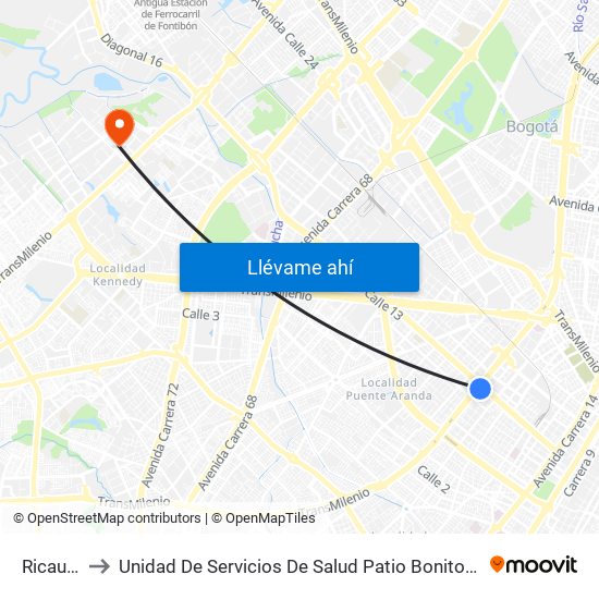 Ricaurte to Unidad De Servicios De Salud Patio Bonito El Tintal map