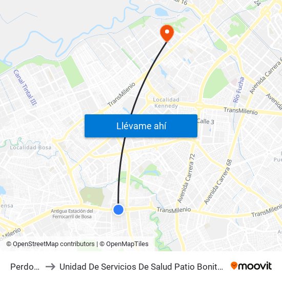 Perdomo to Unidad De Servicios De Salud Patio Bonito El Tintal map