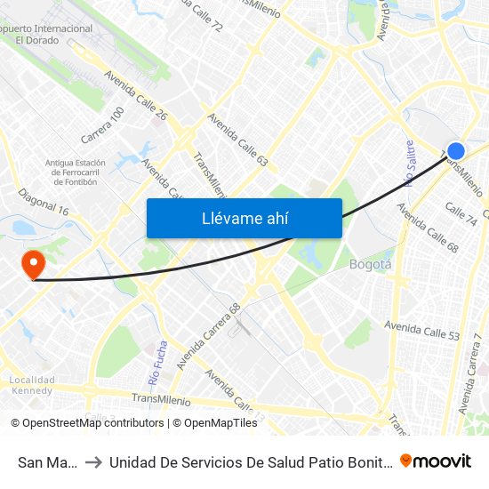 San Martín to Unidad De Servicios De Salud Patio Bonito El Tintal map