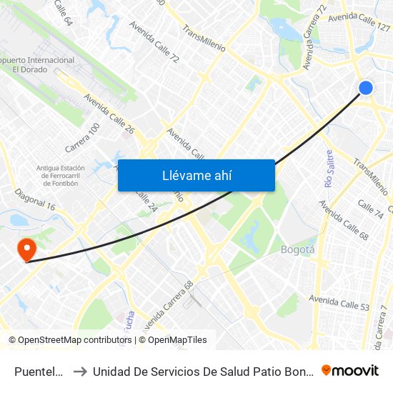 Puentelargo to Unidad De Servicios De Salud Patio Bonito El Tintal map