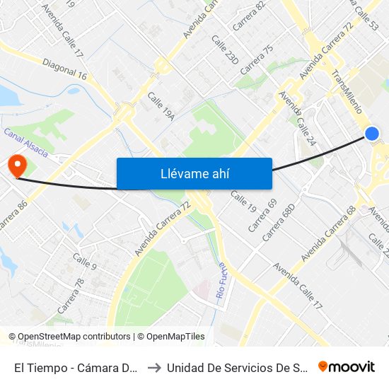 El Tiempo - Cámara De Comercio De Bogotá to Unidad De Servicios De Salud Patio Bonito El Tintal map